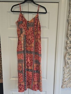 Old Navy Coral & Orange Floral Patchwork Midi Dress